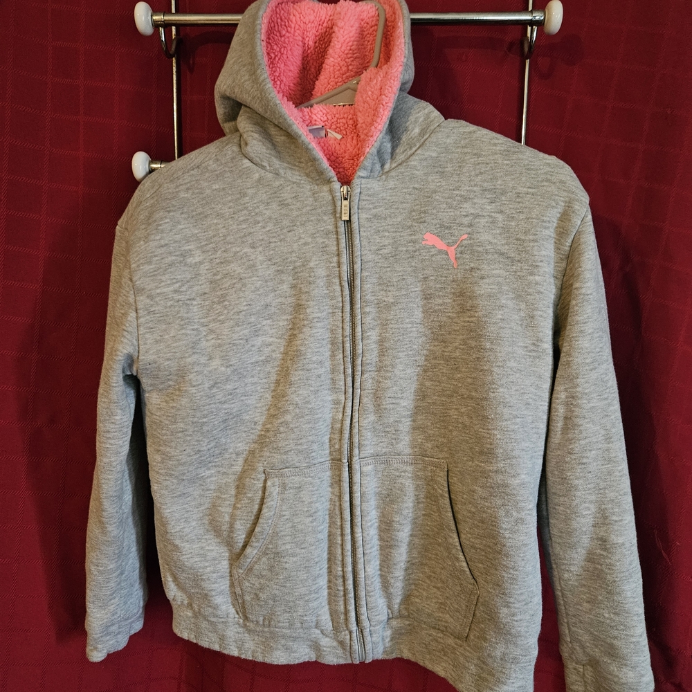 Puma Gray Hoodie with Pink Logo and Lining